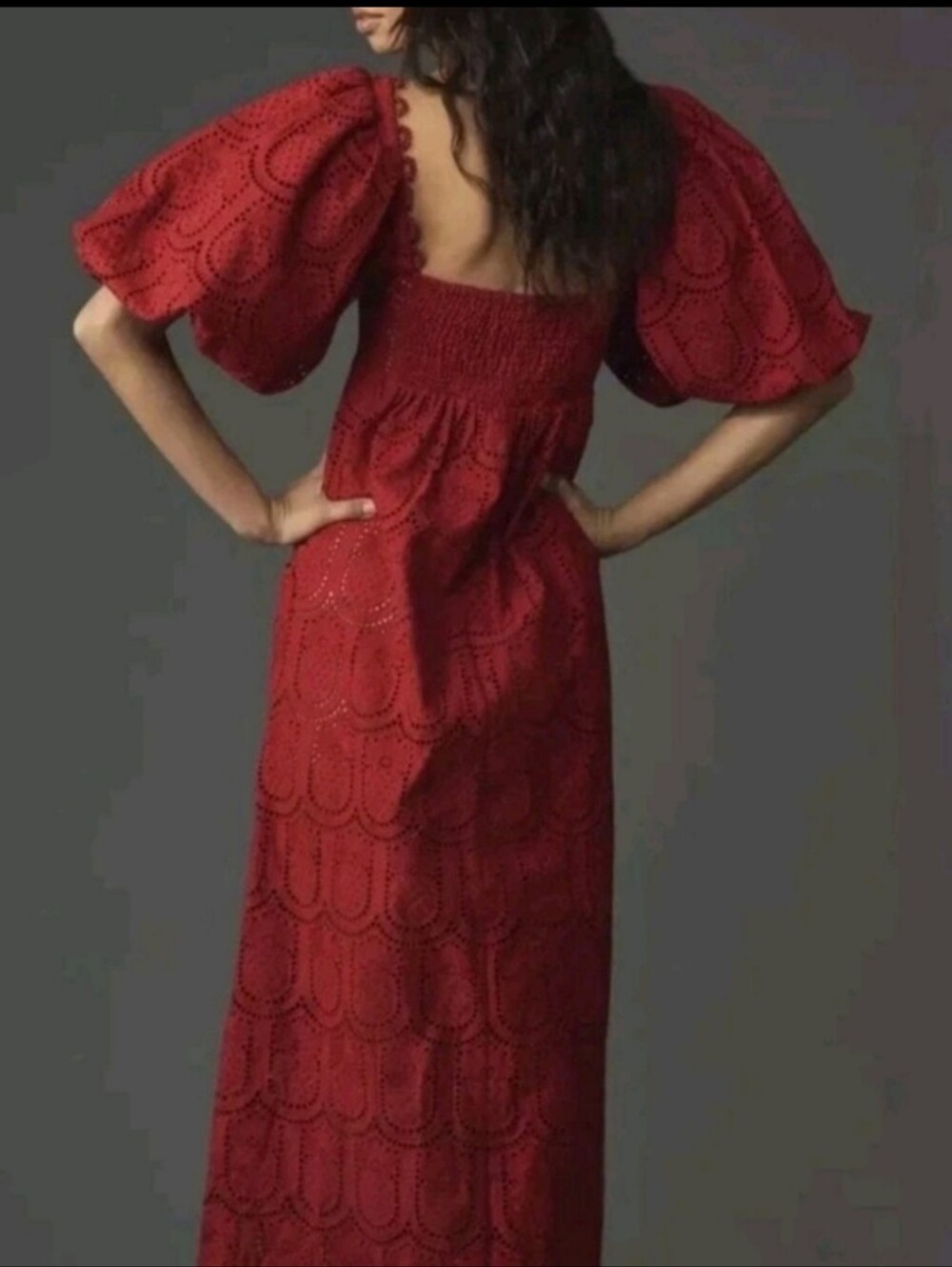 FARM Rio Crimson Eyelet Puff-Sleeve Midi Dress - Picture 5 of 5
